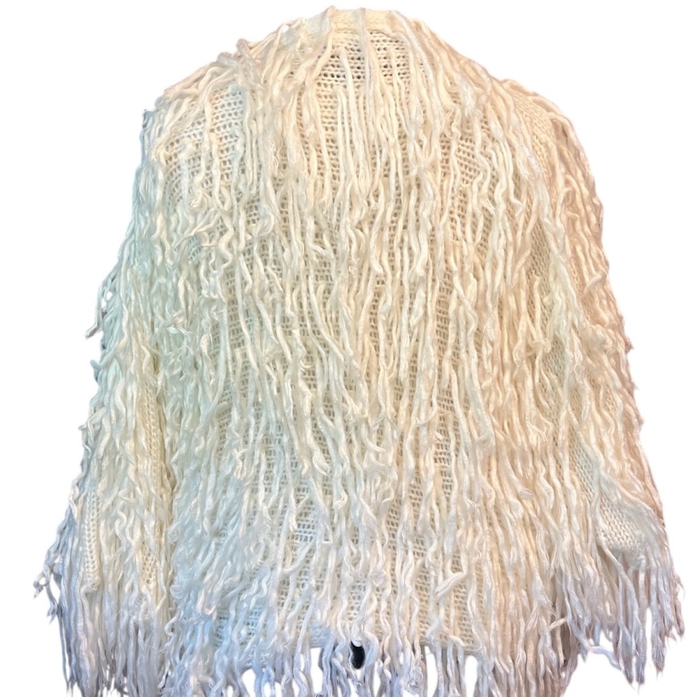 Cream Fringe Cardigan Sweater - Picture 2 of 2
